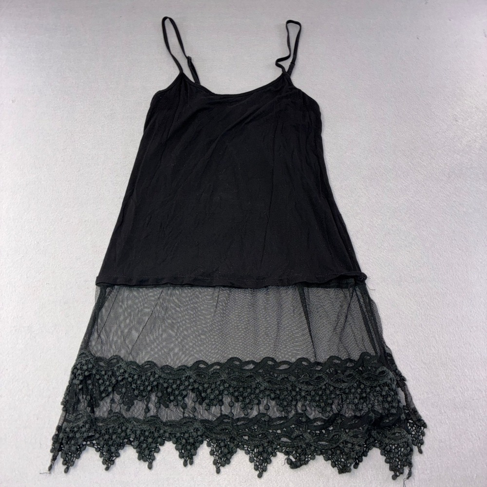 Peek A Boot Camisole Slip Extender Womens Medium Black Excellent Lace Mesh Trim